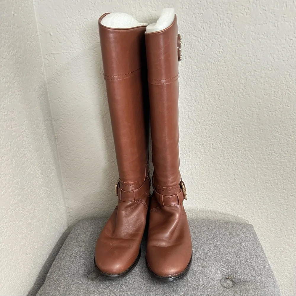 Tory Burch Adeline Riding Boots Color Almond Women's Size 6